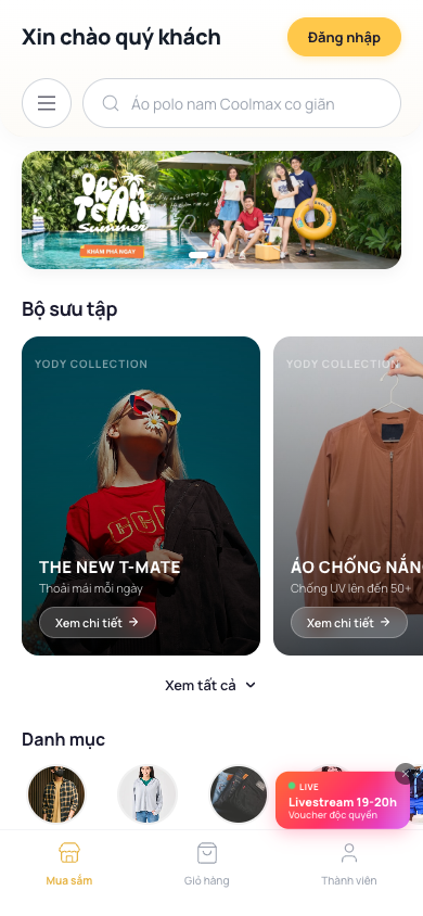 YodyEcom Home screen