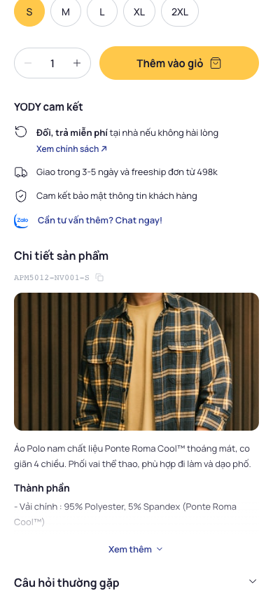 YodyEcom Product screen